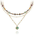 Vintage-style multi-layer beaded necklace; stylish gold-plated necklace for women.
