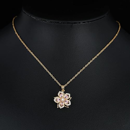 226 Rotatable Crystal & Silver Flower Pendant Necklace