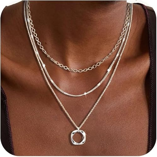 Women's Fashion Layered Necklace Set with Round Pendant