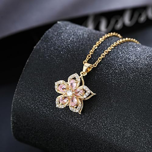 226 Rotatable Crystal & Silver Flower Pendant Necklace