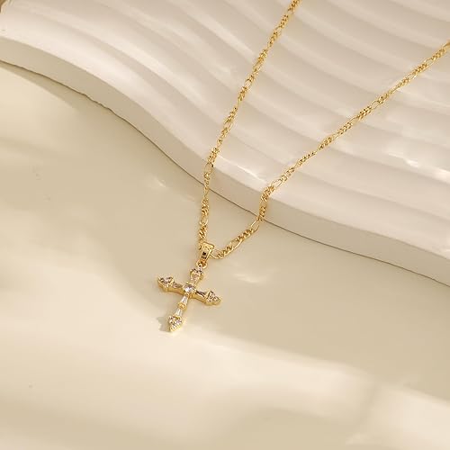 Women's Cross Necklace / Double Cross Necklace 14K Gold-Plated Cross Pendant Necklace