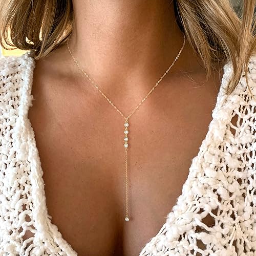Women's Gold-Plated Y-Lariat Necklace – Elegant Long Necklace